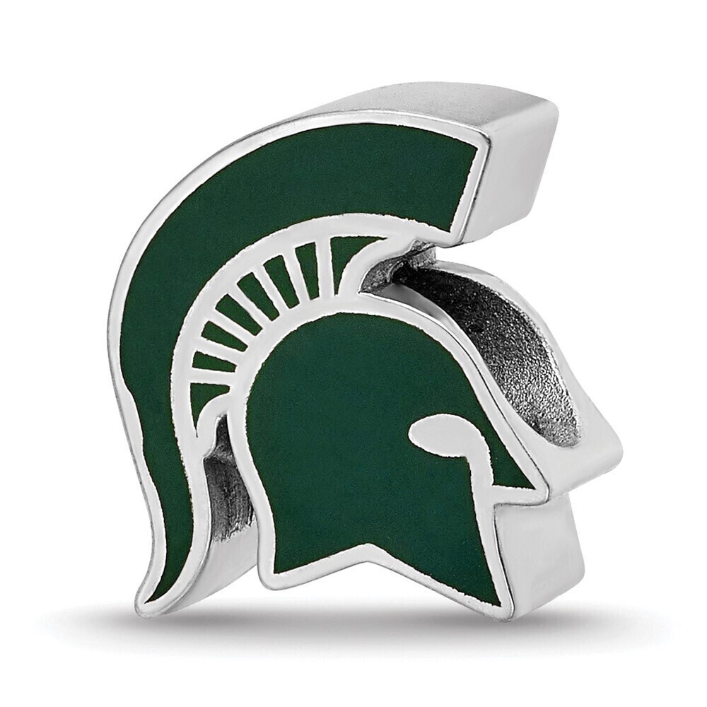 Kazi Luxury Sterling Silver Rhod-pltd LogoArt Michigan State U. Spartan Enamel